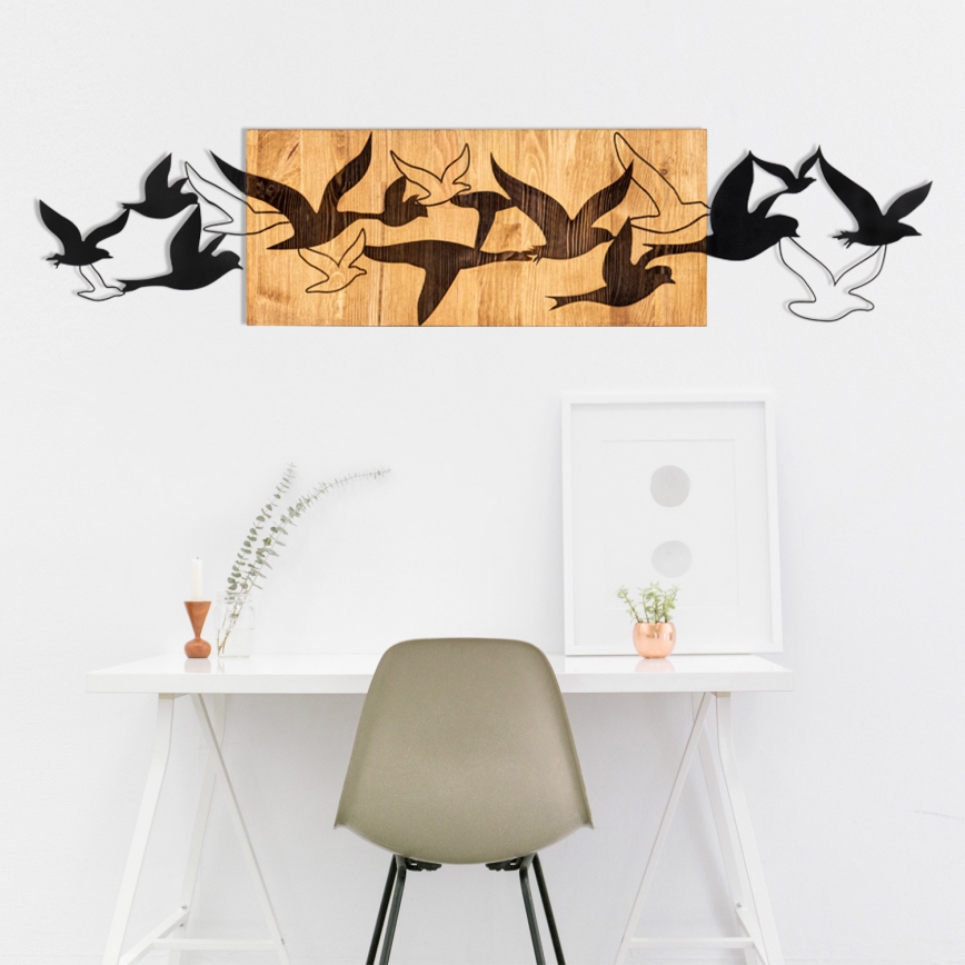 Wall decoration 111x25 cm birds wood/metal