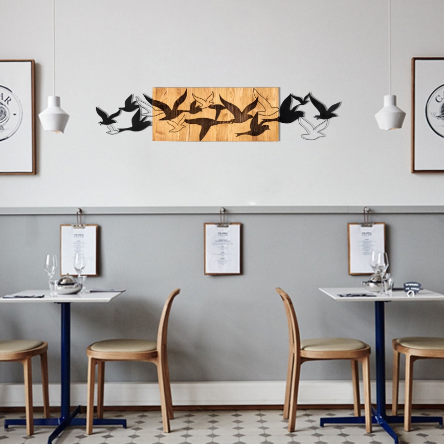 Wall decoration 111x25 cm birds wood/metal