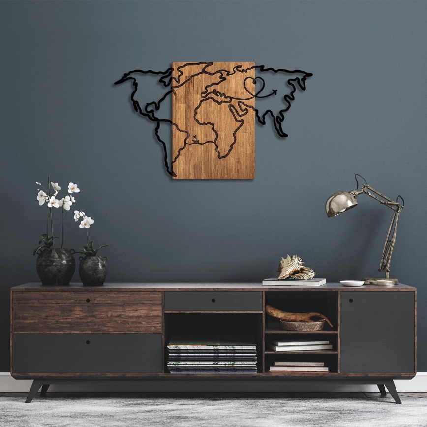 Wall decoration 118x70 cm map wood/metal