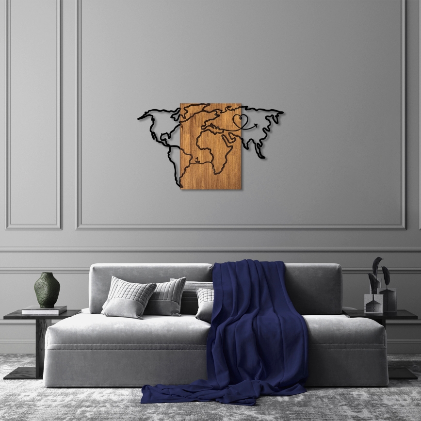Wall decoration 118x70 cm map wood/metal