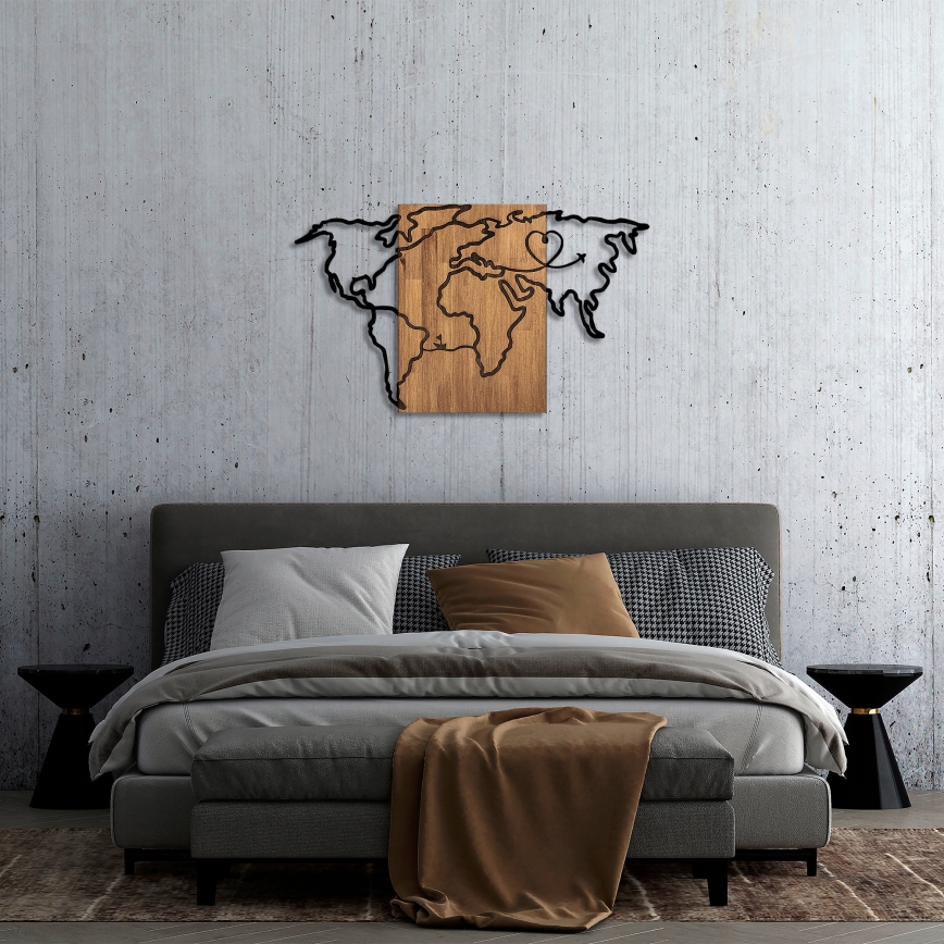 Wall decoration 118x70 cm map wood/metal