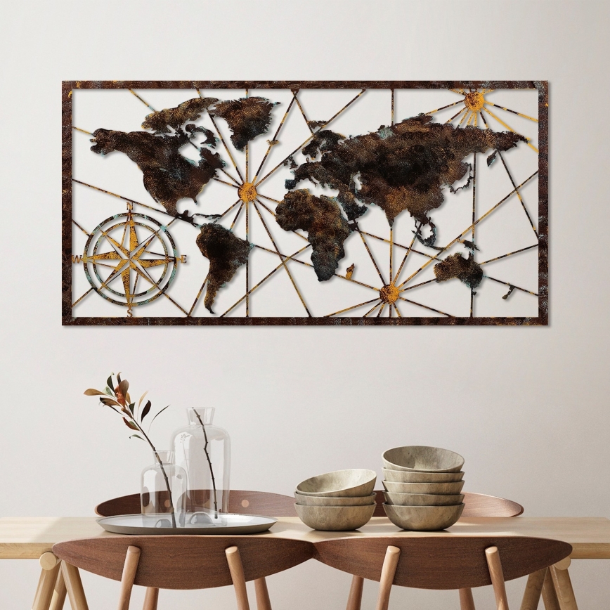 Wall decoration 120x60 cm world map metal