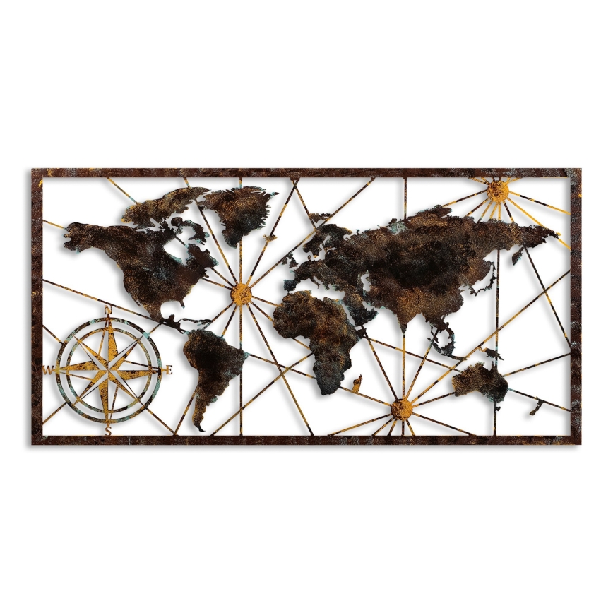 Wall decoration 120x60 cm world map metal