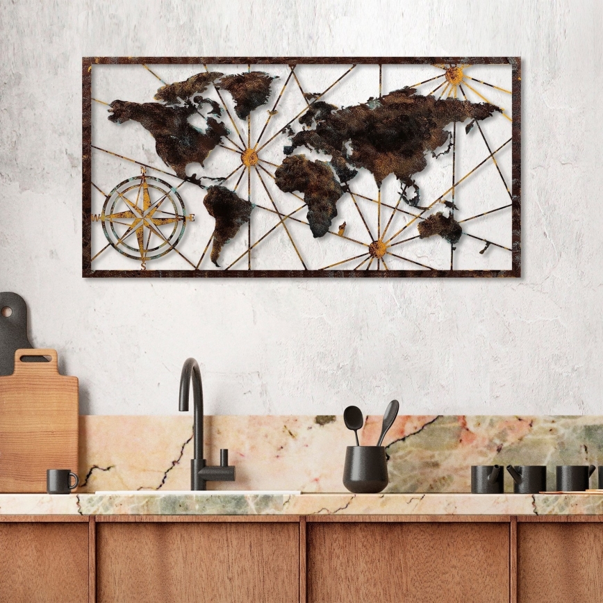 Wall decoration 120x60 cm world map metal