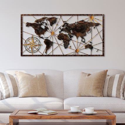 Wall decoration 120x60 cm world map metal