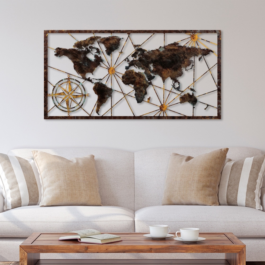 Wall decoration 120x60 cm world map metal