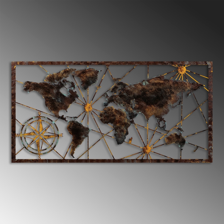 Wall decoration 120x60 cm world map metal