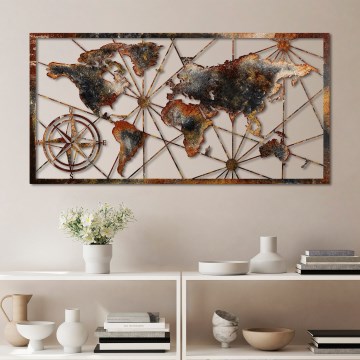 Wall decoration 120x60 cm world map metal