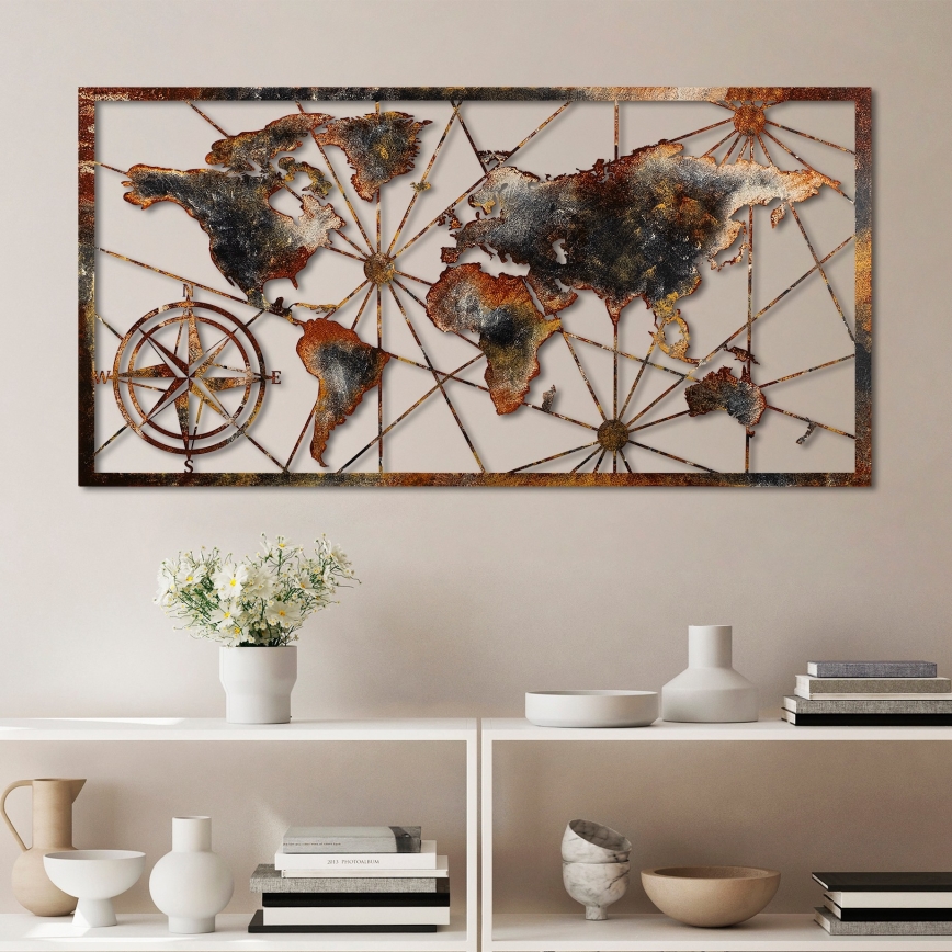 Wall decoration 120x60 cm world map metal