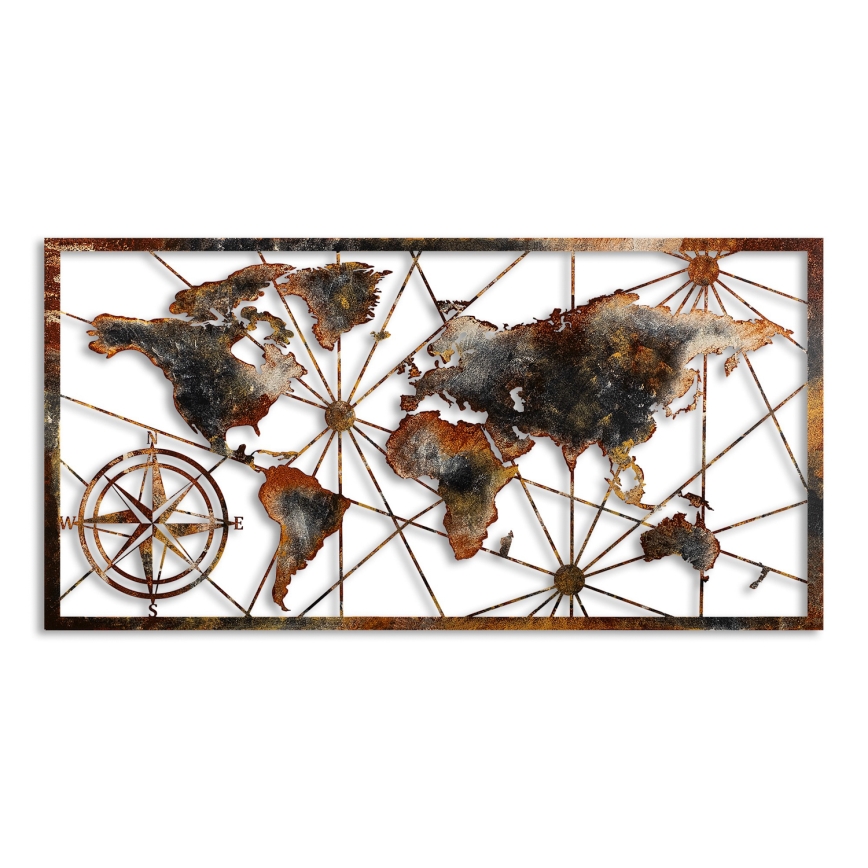Wall decoration 120x60 cm world map metal