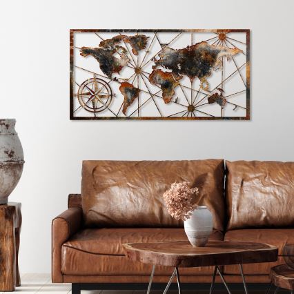 Wall decoration 120x60 cm world map metal