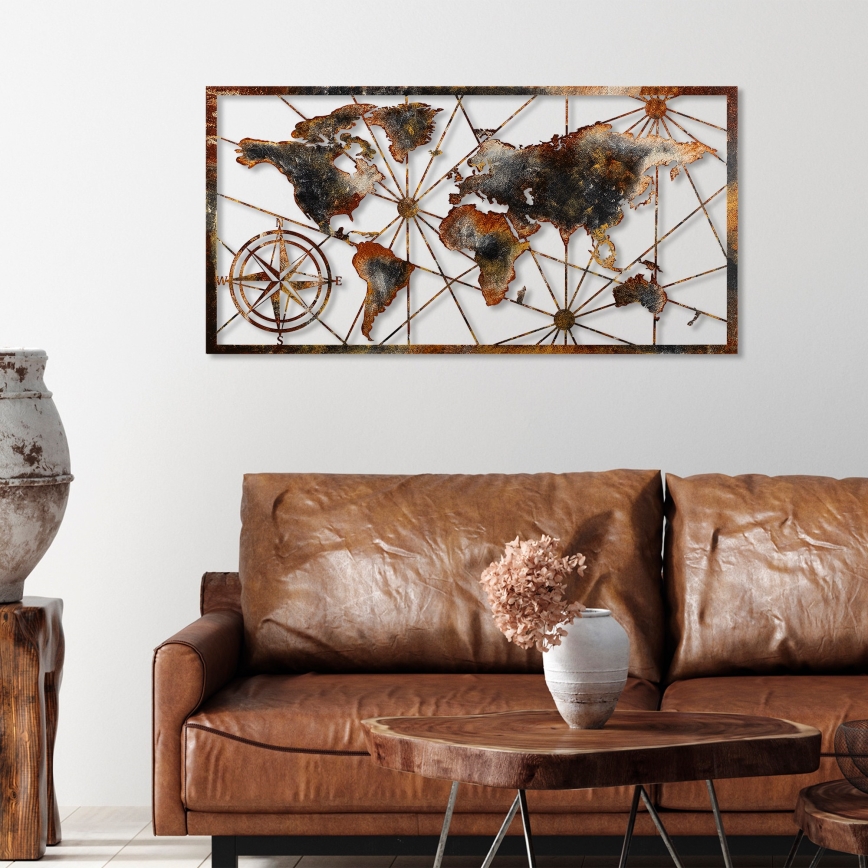 Wall decoration 120x60 cm world map metal