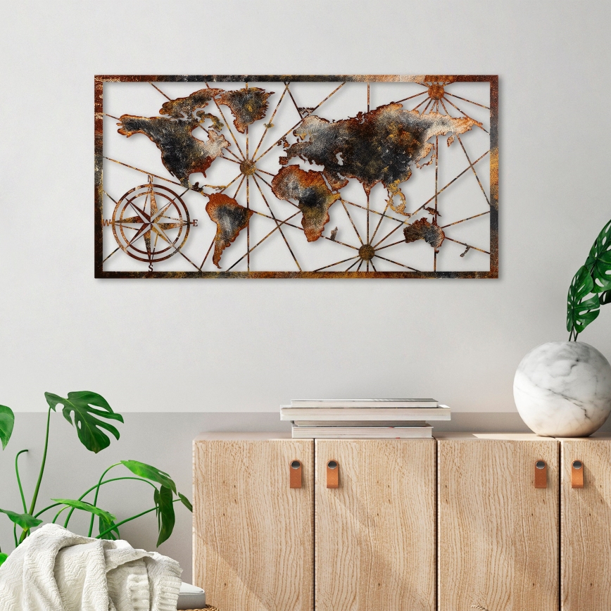 Wall decoration 120x60 cm world map metal