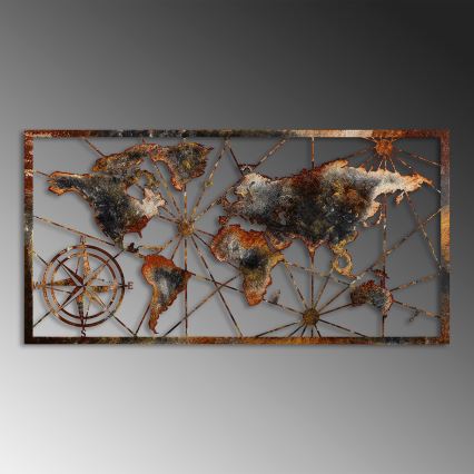 Wall decoration 120x60 cm world map metal