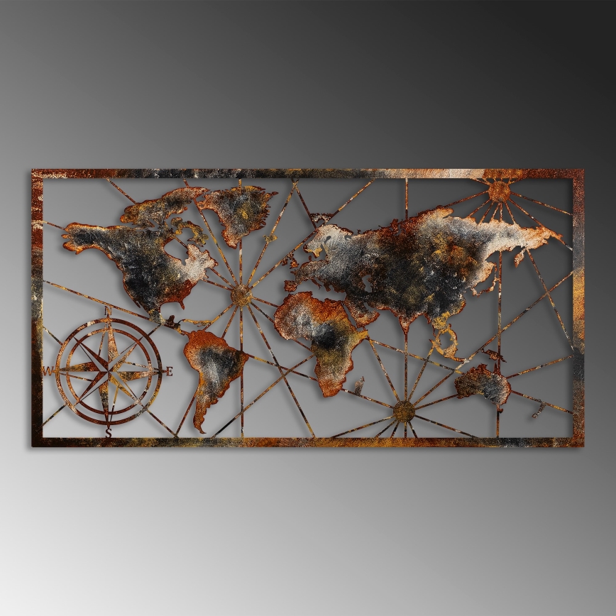 Wall decoration 120x60 cm world map metal