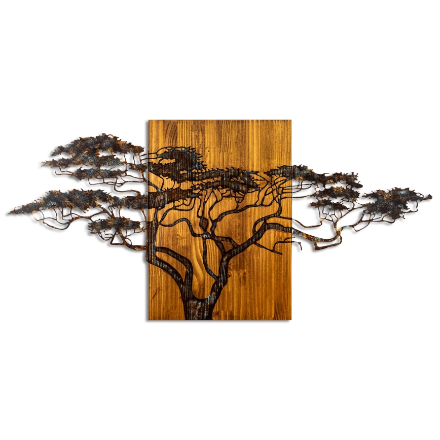 Wall decoration 144x70 cm tree wood/metal