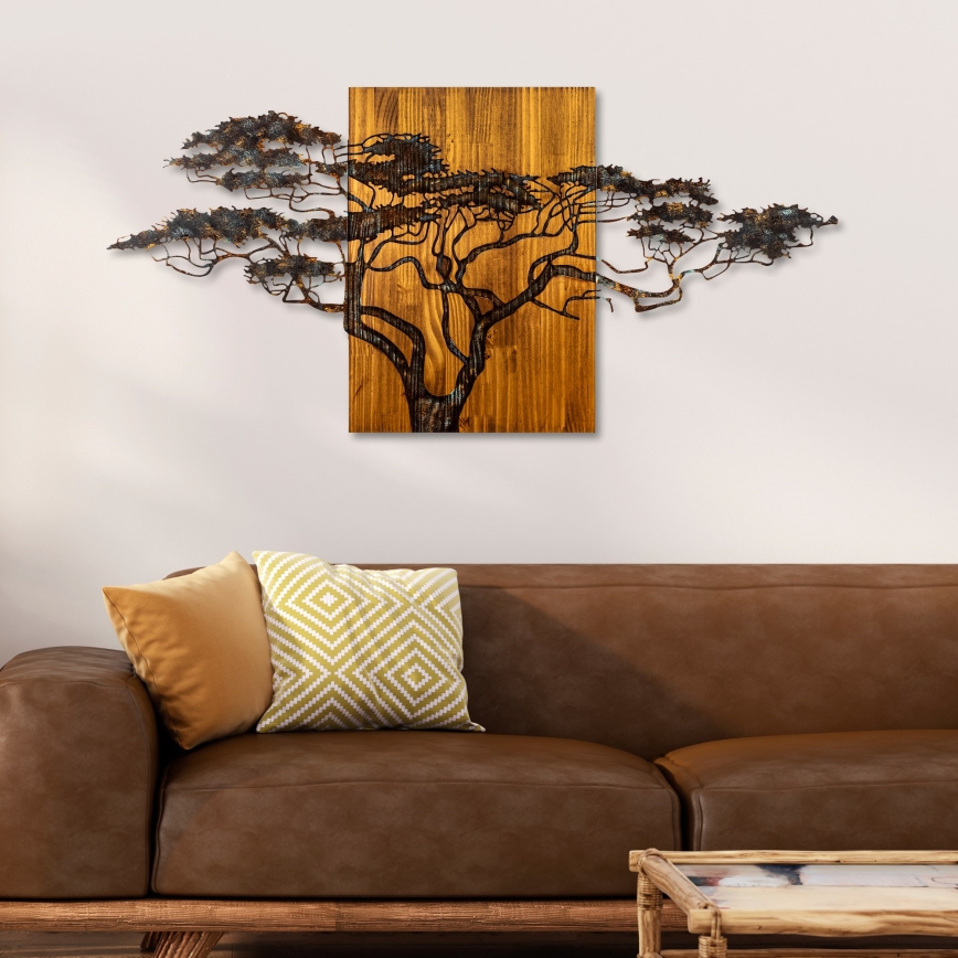 Wall decoration 144x70 cm tree wood/metal