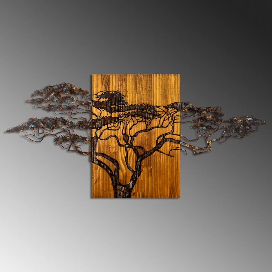 Wall decoration 144x70 cm tree wood/metal