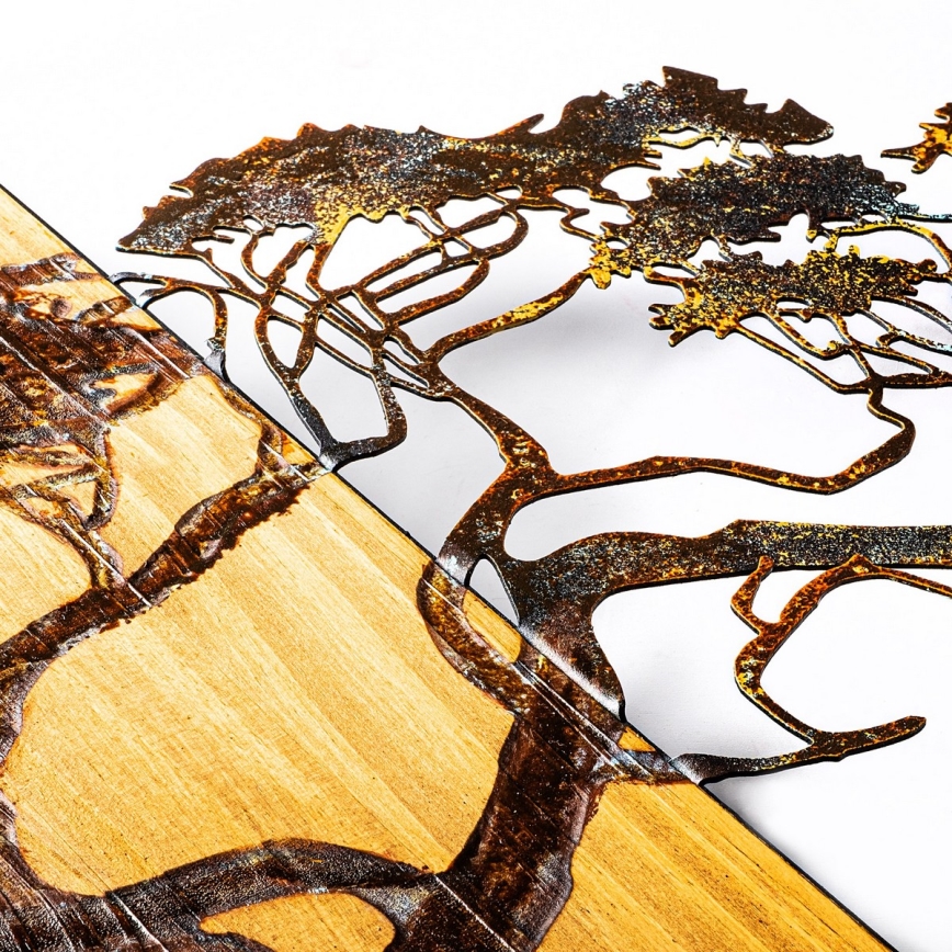 Wall decoration 144x70 cm tree wood/metal