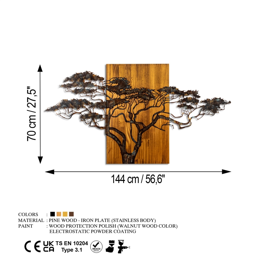 Wall decoration 144x70 cm tree wood/metal