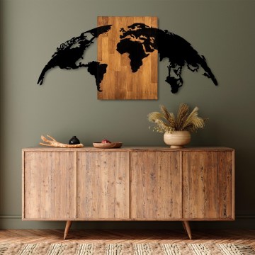 Wall decoration 150x70 cm globe wood/metal
