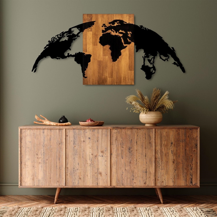 Wall decoration 150x70 cm globe wood/metal