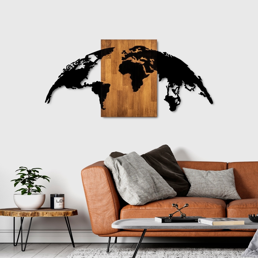 Wall decoration 150x70 cm globe wood/metal