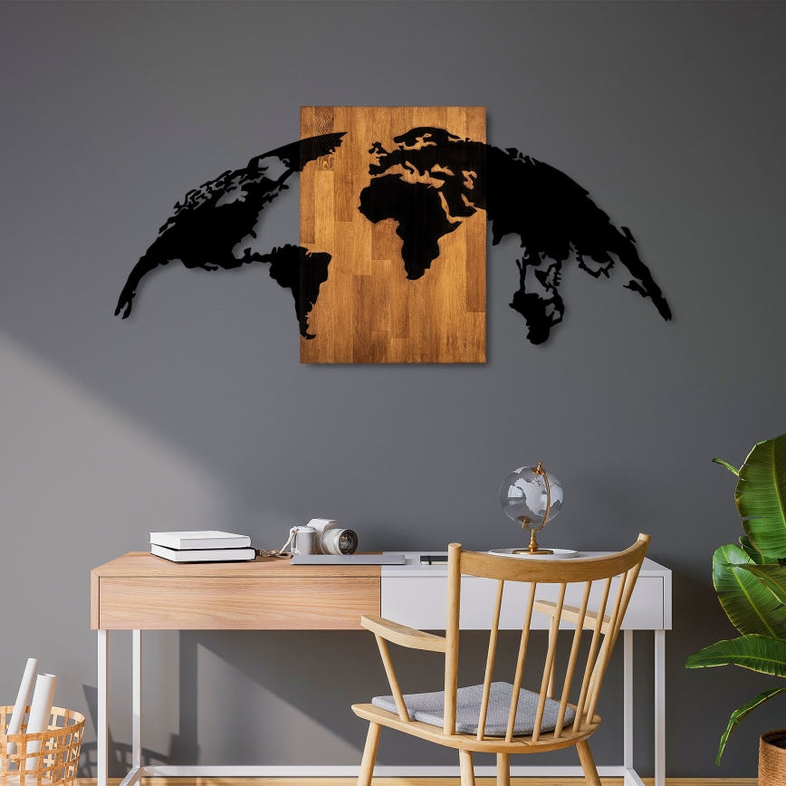 Wall decoration 150x70 cm globe wood/metal