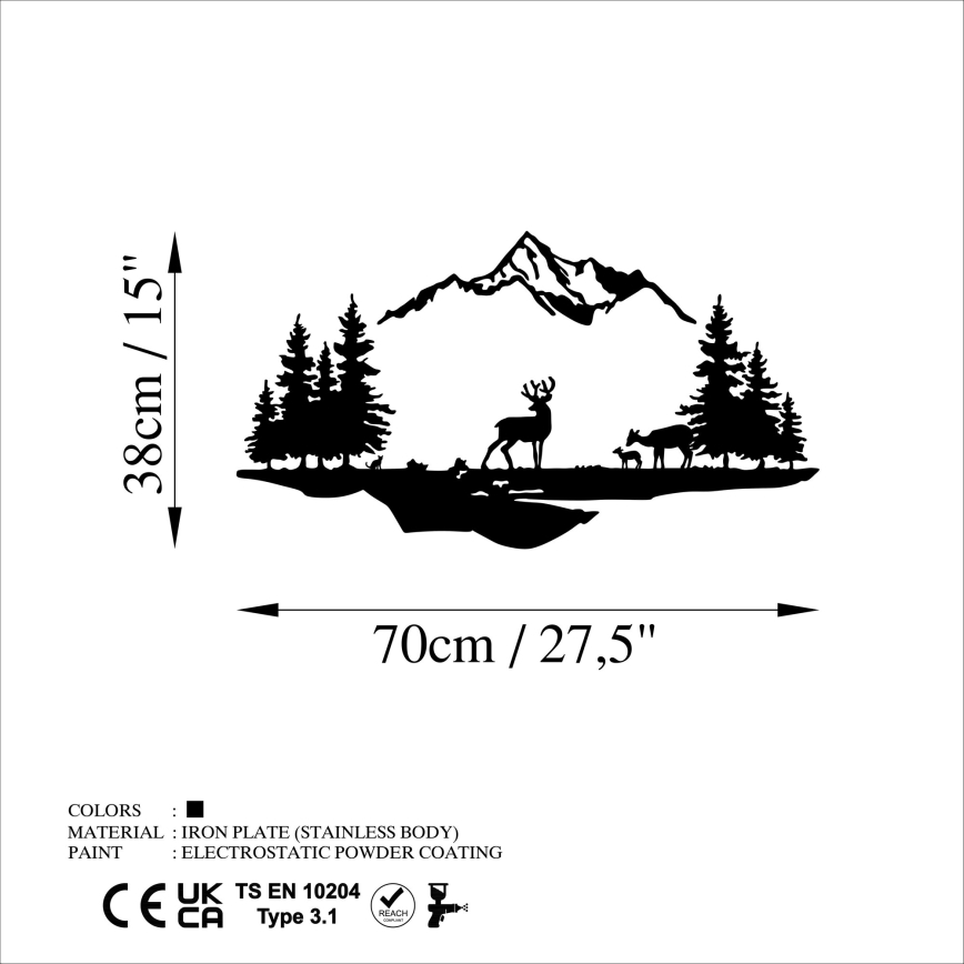 Wall decoration 2 pcs 70x38 cm deer metal/black