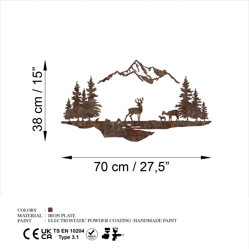 Wall decoration 2 pcs 70x38 cm deer metal/brown