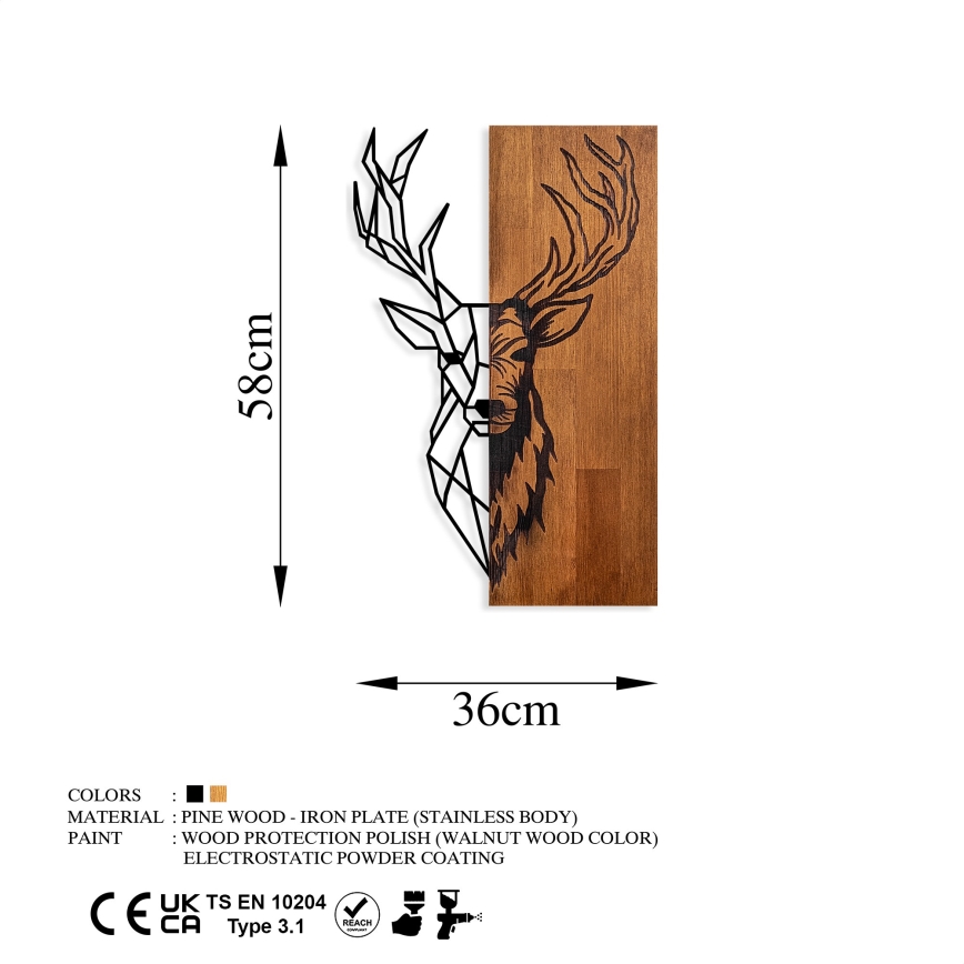 Wall decoration 36x58 cm deer wood/metal