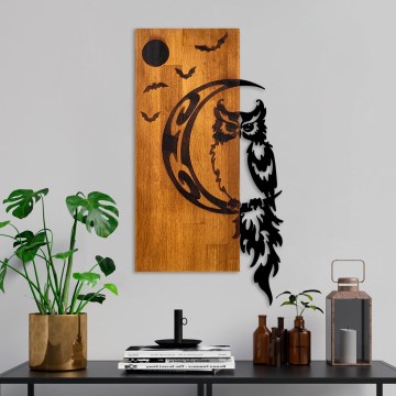 Wall decoration 36x66 cm owl wood/metal