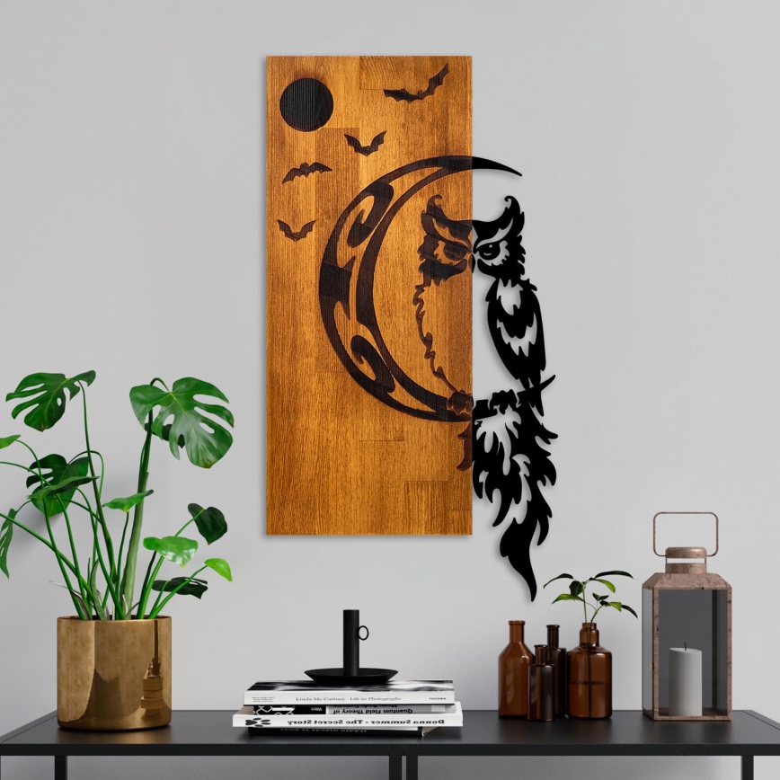 Wall decoration 36x66 cm owl wood/metal