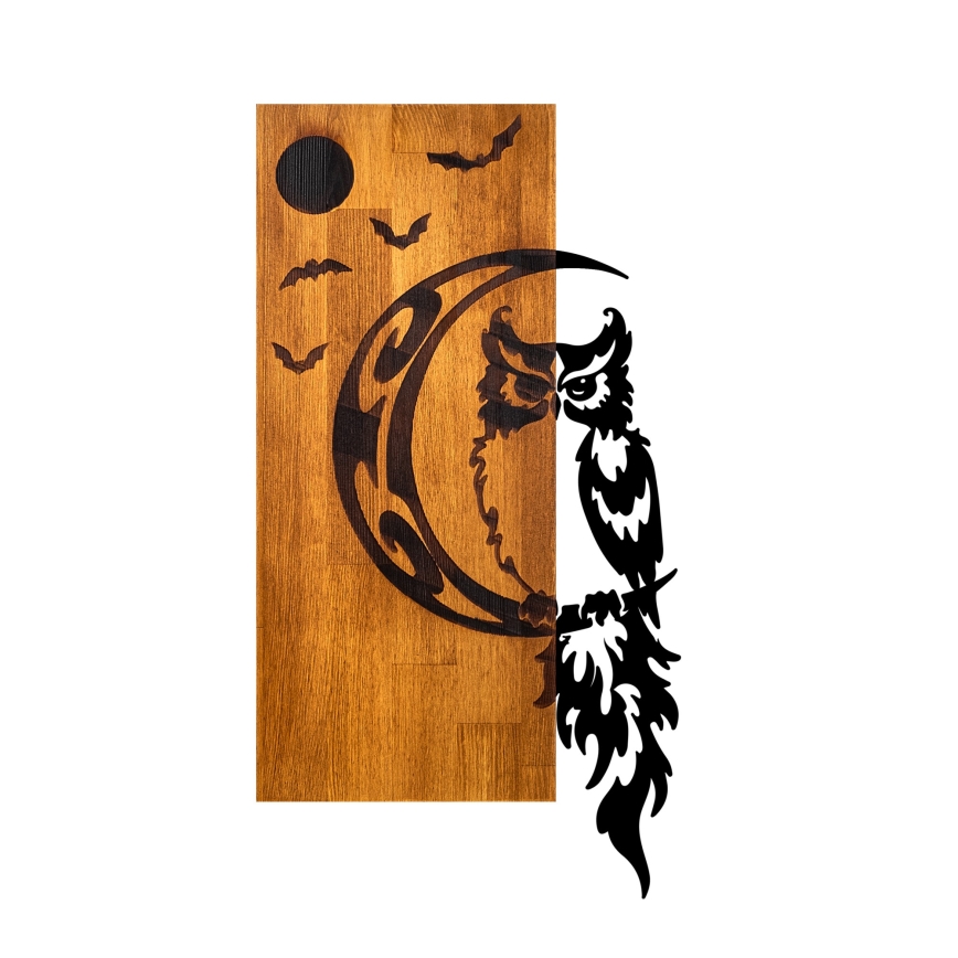 Wall decoration 36x66 cm owl wood/metal