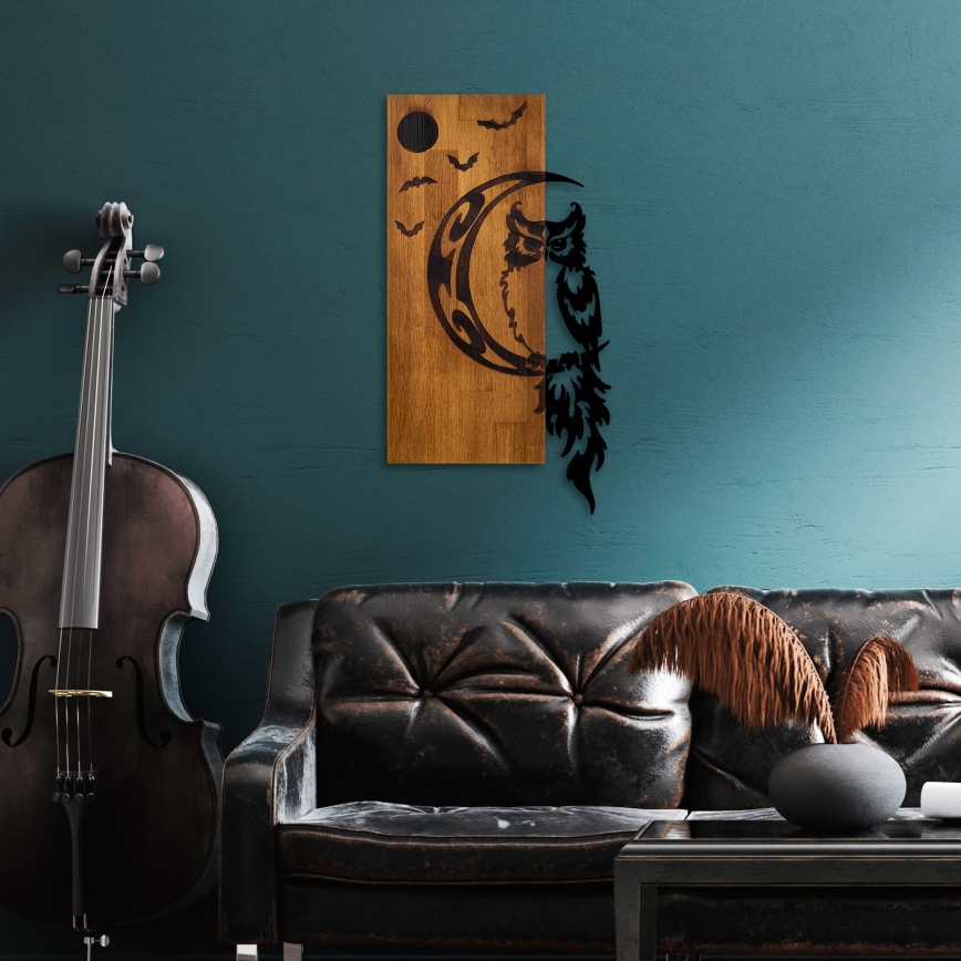 Wall decoration 36x66 cm owl wood/metal