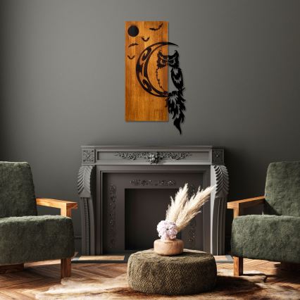 Wall decoration 36x66 cm owl wood/metal