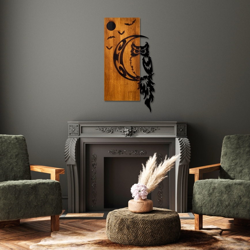 Wall decoration 36x66 cm owl wood/metal