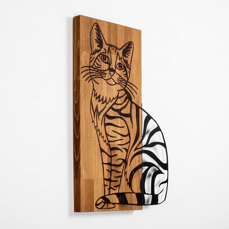 Wall decoration 38x58 cm cat wood/metal