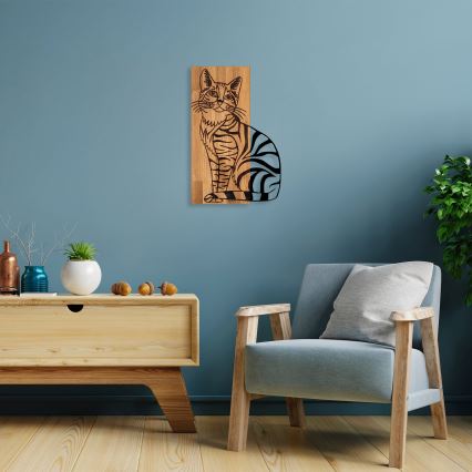 Wall decoration 38x58 cm cat wood/metal