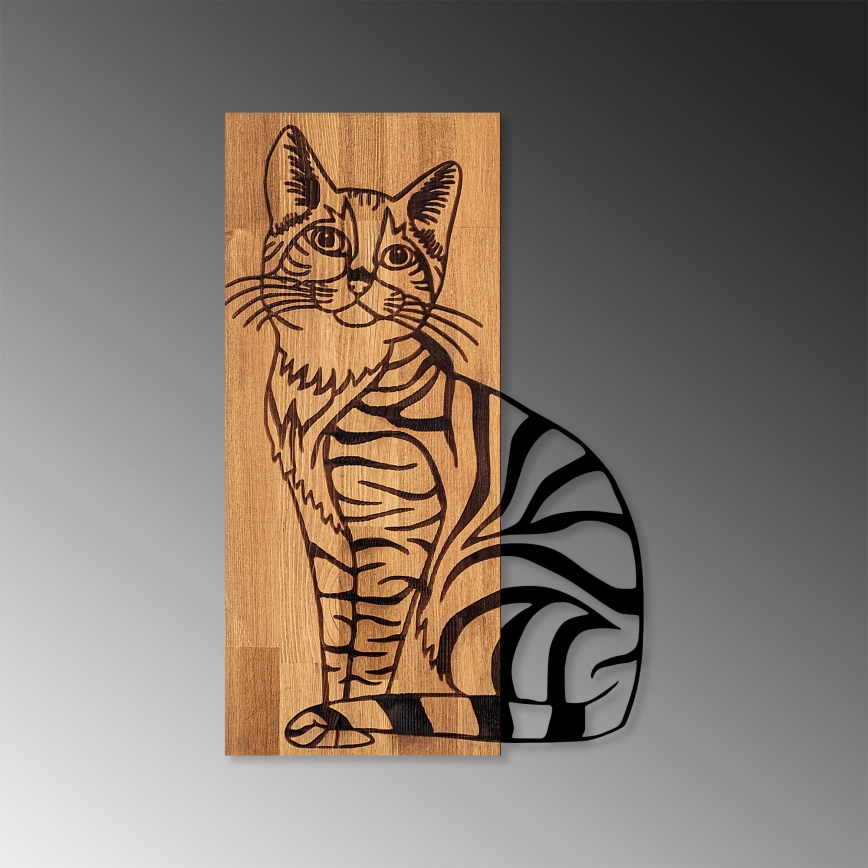 Wall decoration 38x58 cm cat wood/metal