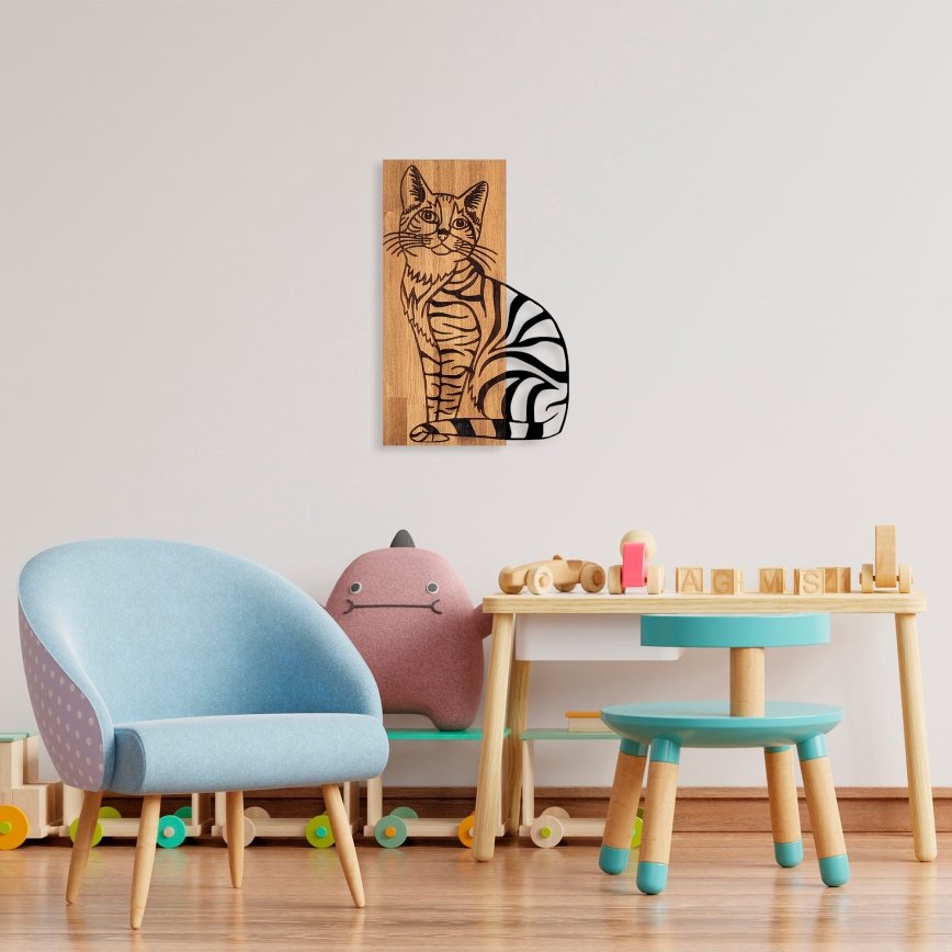 Wall decoration 38x58 cm cat wood/metal