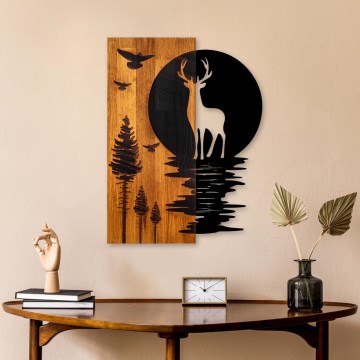Wall decoration 43x58 cm deer and moon wood/metal
