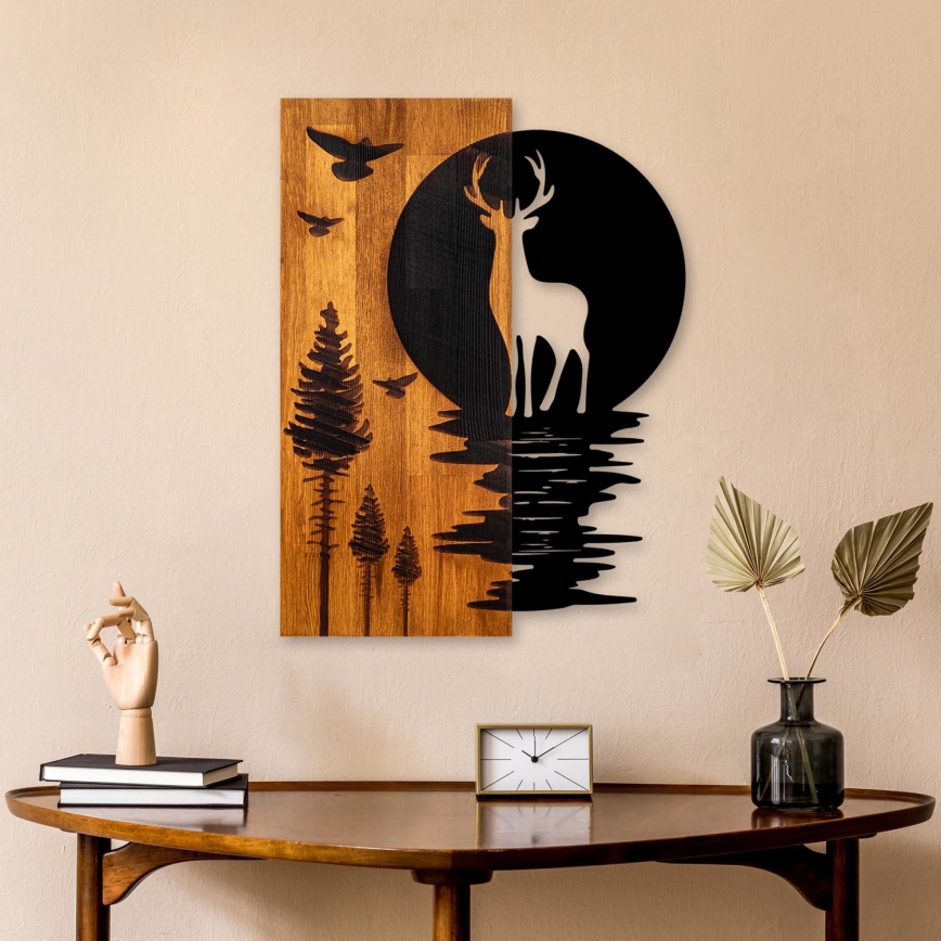 Wall decoration 43x58 cm deer and moon wood/metal