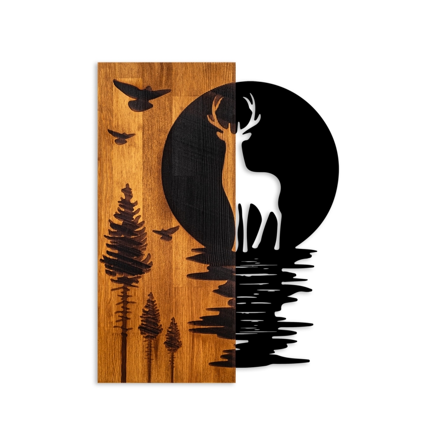 Wall decoration 43x58 cm deer and moon wood/metal