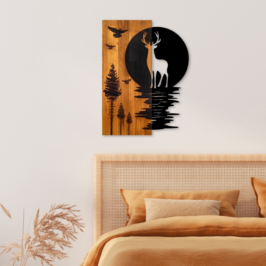 Wall decoration 43x58 cm deer and moon wood/metal