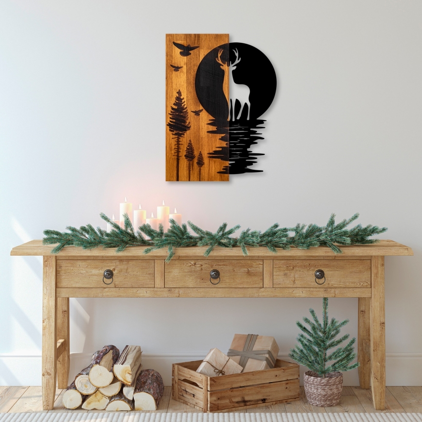 Wall decoration 43x58 cm deer and moon wood/metal
