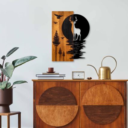 Wall decoration 43x58 cm deer and moon wood/metal