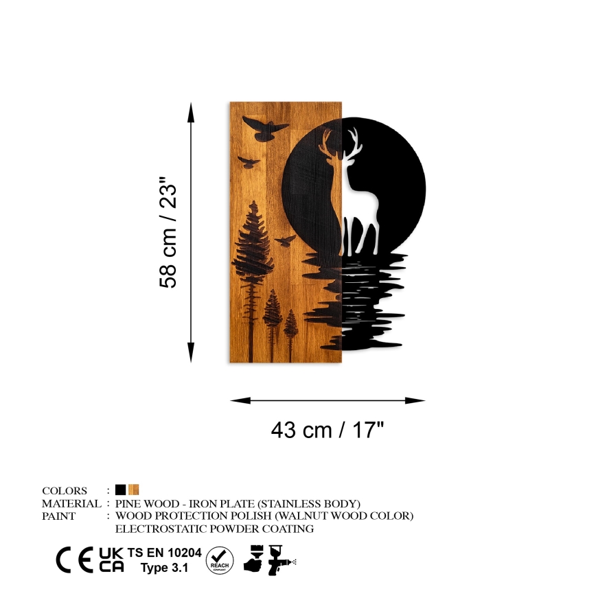 Wall decoration 43x58 cm deer and moon wood/metal