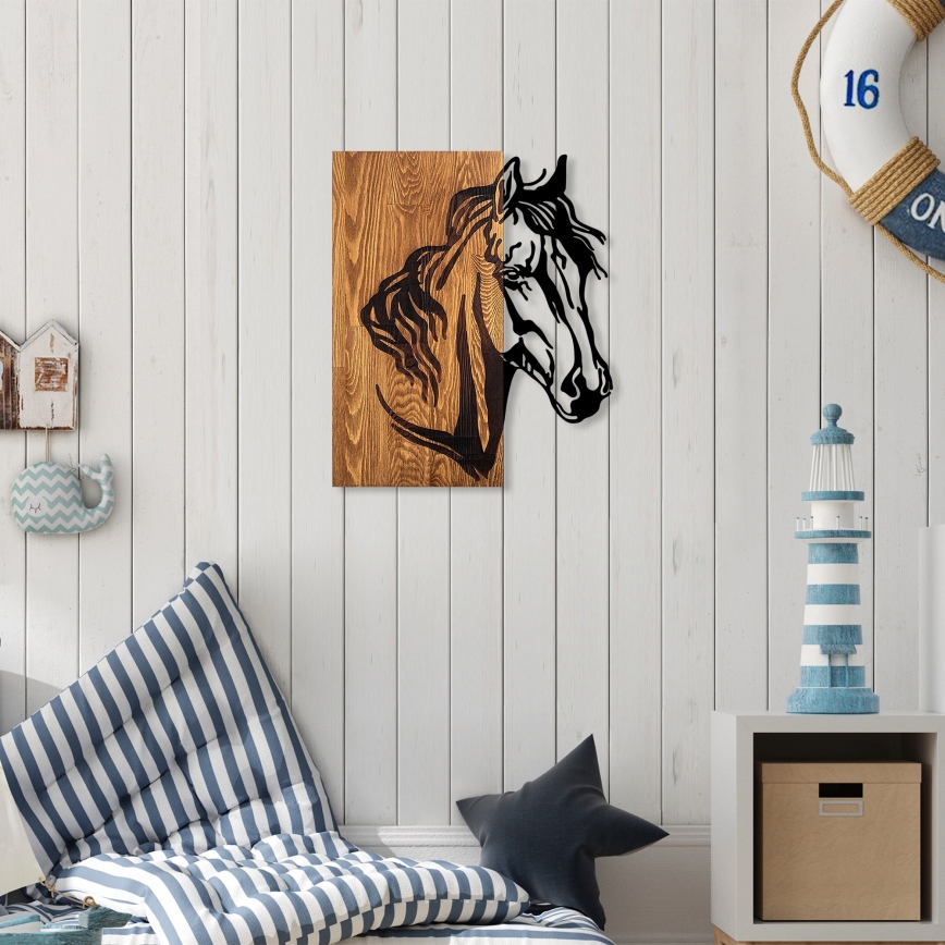 Wall decoration 48x58  cm horse wood/metal