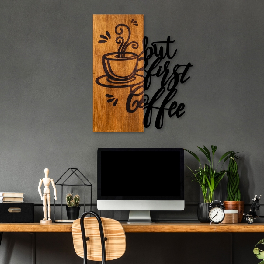 Wall decoration 50x58 cm coffee wood/metal